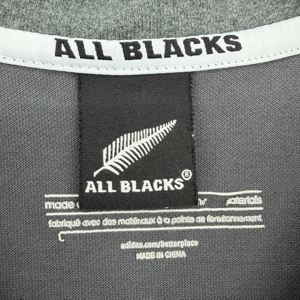 Adidas New Zealand All Blacks Rugby Polo Shirt Mens XL Gray Silver Fern Logo